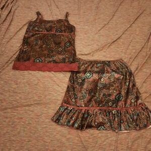 Brown and Pink Patterned Two-Piece Set